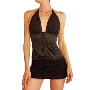 Victoria’s Secret (2006) black silk halter bustier top